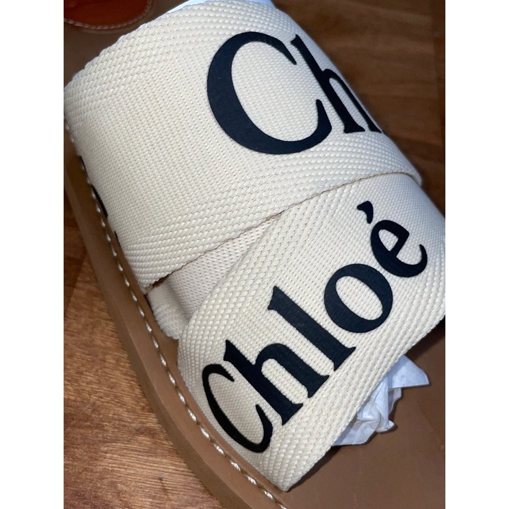 Chloé Brown Leather Slide Sandals with Cream Logo Straps - Picture 7 of 15